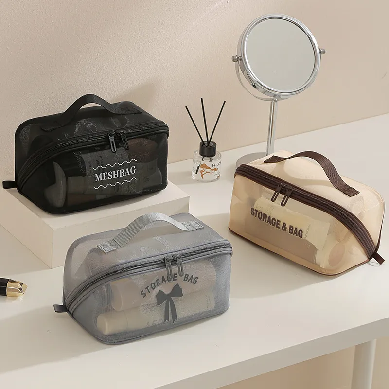 Cosmetic Bags - Duża kosmetyczka z siatki, oddychająca, przenośna,
